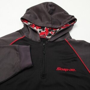 Snap On Hoodie Pullover Mens XL Black Gray Red Quarter Zip Kangaroo Pocket Work